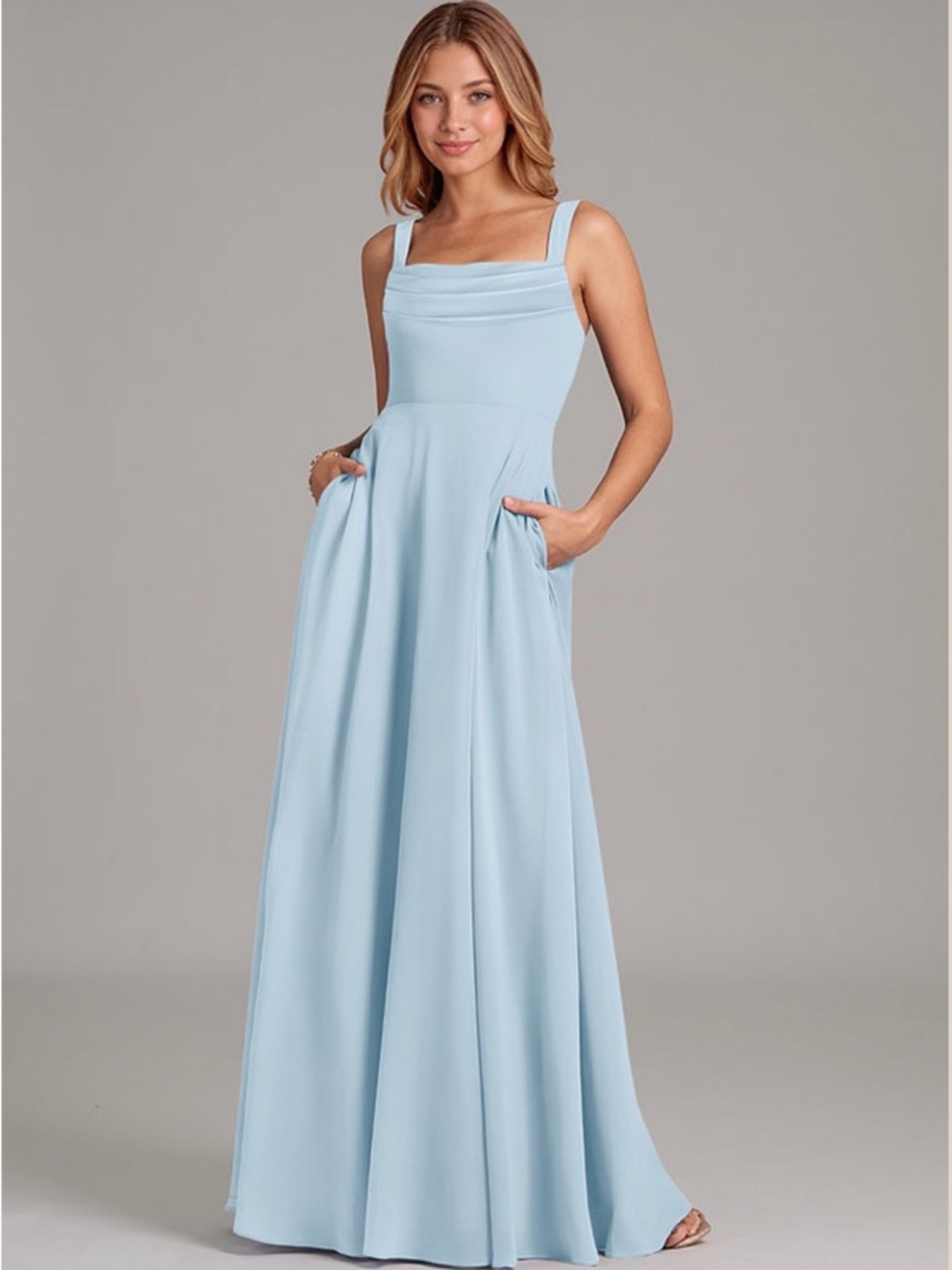 Azazie Light Blue Square-Neck A-Line Maxi Gown